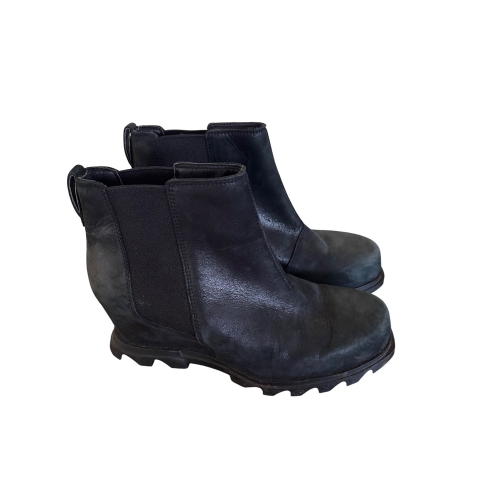 Sorel Joan of Arctic Wedge III Chelsea Boots Black Leather Womens 11 Gorpcore - Picture 2 of 8